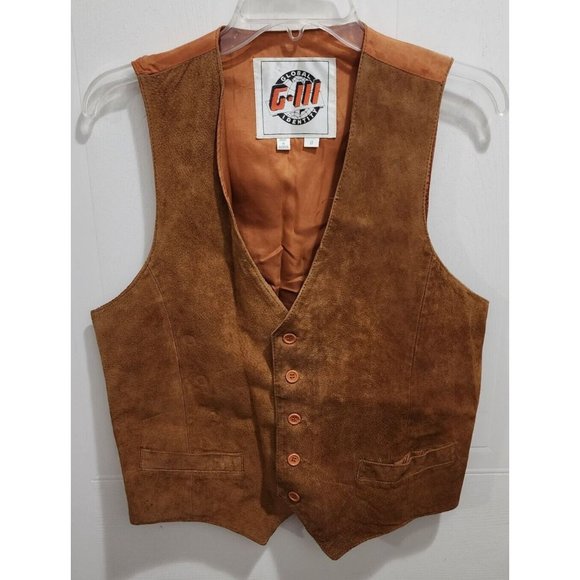 VTG G-III Global Identity Brown Button Sleeveless Vest 100% Leather Shell Size S - Picture 1 of 10